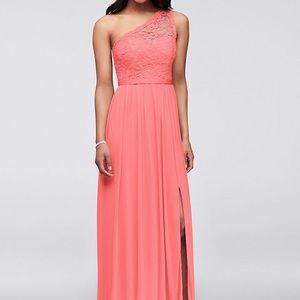 Long One Shoulder Lace Bridesmaid Dress in Parfait
